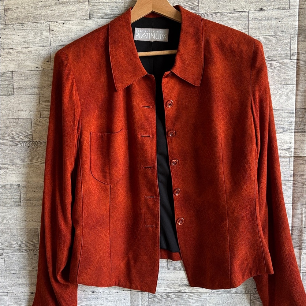 Rust Snakeskin Blazer Platinum Dorothy Schoelen Large Lined Jacket Vintage USA